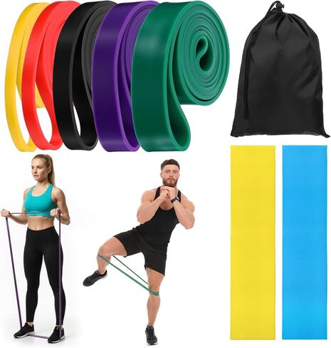 8pcs Pull Up Assistance Bands Set 5pcs Resistance Bands & 2pcs Thin Pull Up Band & Cloth Bag Gym Exercise Workout Band for Men Working Out Stretching Physical Therapy Muscle Training Shape Body in Kuwait