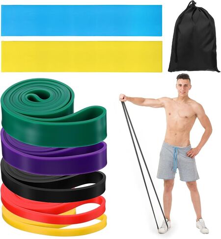 8pcs Pull Up Assistance Bands Set 5pcs Resistance Bands & 2pcs Thin Pull Up Band & Cloth Bag Gym Exercise Workout Band for Men Working Out Stretching Physical Therapy Muscle Training Shape Body in Kuwait