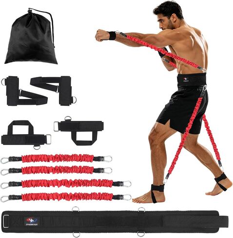 Boxing Resistance Bands Set, MMA Martial Arts Training Equipment at Home with Handles/Ankle Cuff/Belt, Exercise Bands Full Body for Shadow Boxing Workout to Enhance Explosive Power/Speed/Agility in Kuwait
