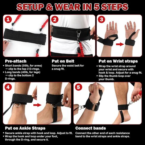 Boxing Resistance Bands Set, MMA Martial Arts Training Equipment at Home with Handles/Ankle Cuff/Belt, Exercise Bands Full Body for Shadow Boxing Workout to Enhance Explosive Power/Speed/Agility in Kuwait