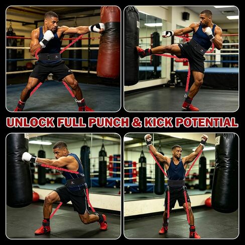 Boxing Resistance Bands Set, MMA Martial Arts Training Equipment at Home with Handles/Ankle Cuff/Belt, Exercise Bands Full Body for Shadow Boxing Workout to Enhance Explosive Power/Speed/Agility in Kuwait
