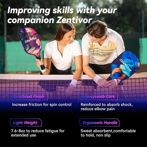 مجاذيف Carbalball Baddles خفيفة الوزن - مجاذيف Usapa Pickleball للنساء والرجال والمبتدئين والوسطيات | سطح شجاع ، تصميم أنيق | نواة امتصاص الصدمات 16MM ، قبضة ملهى in Kuwait