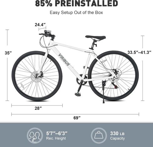 VIRIBUS Hybrid Bikes, 28 inch Road Bike, Mens Bike with Lightweight Aluminum Frame, 700C Bicycle 7 Speed, Bicycles for Tall Men Women Adults in Kuwait
