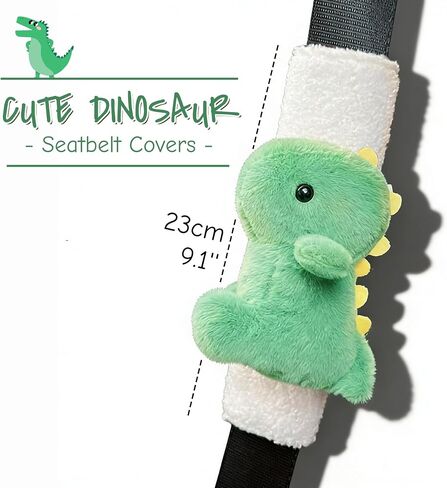 2 PCS Seat Belt Cover Pad, Cute Dinosaur Seatbelt Covers for Kids, Winter Plush Fluffy Soft Seatbelt Cushion, Car Seat Strap Pads (Pink+Green) in Saudi Arabia