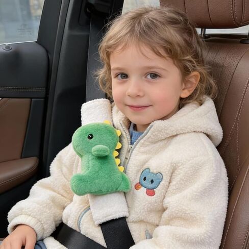 2 PCS Seat Belt Cover Pad, Cute Dinosaur Seatbelt Covers for Kids, Winter Plush Fluffy Soft Seatbelt Cushion, Car Seat Strap Pads (Pink+Green) in Saudi Arabia