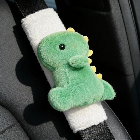 2 PCS Seat Belt Cover Pad, Cute Dinosaur Seatbelt Covers for Kids, Winter Plush Fluffy Soft Seatbelt Cushion, Car Seat Strap Pads (Pink+Green) in Saudi Arabia