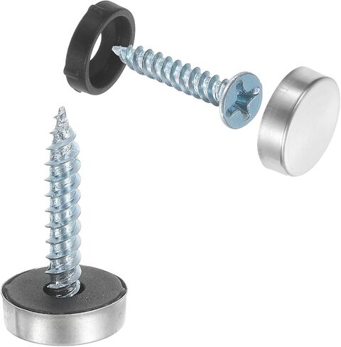 uxcell 12pcs Screw Covers Caps, 14mm Dia Stainless Steel Mirror Screws Decorative Cover Caps Nails Flat Gasket Mirror Screw Fasteners for Sign Advertising Hardware Construction, Silver in Kuwait
