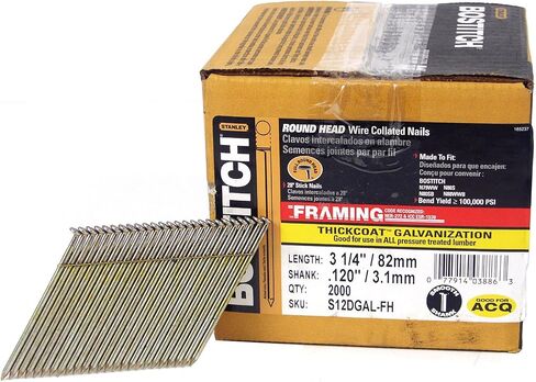 BOSTITCH S12DGAL Thickcoat Clipped Head 3 1/4-Inch by .120-Inch by 28 Degree Wire Collated Galvanized Framing Nail (2,000 per Box) in Kuwait