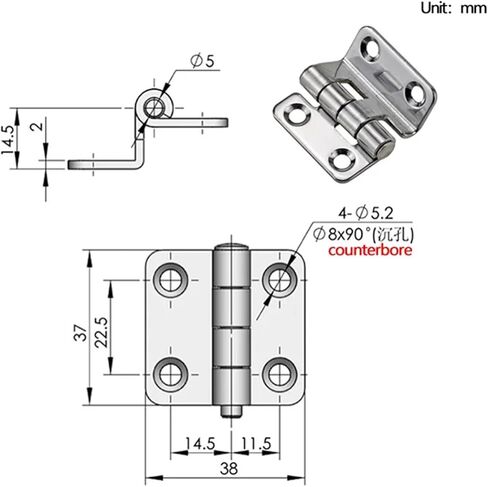 Folding Hinge of 304 Stainless Steel with Right Angle Bending 1Pcs in Kuwait