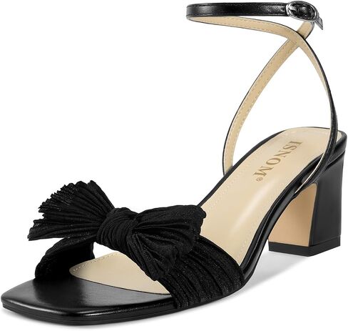 ISNOM Women's Bow Knot Heeled Sandals Ongle Boxle Strap Open Open Toe Block Heels Heels Bride Berde Party Cheel in Kuwait