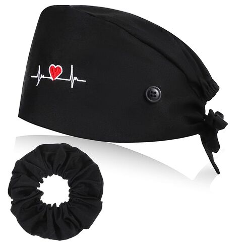 2 Pcs Working Caps Nurse Scrub Hats with Hair Ties Adjustable Scrub Cap with Button Sweatband Dentist Elastic Bandage Tie Hats for Women Men in Kuwait