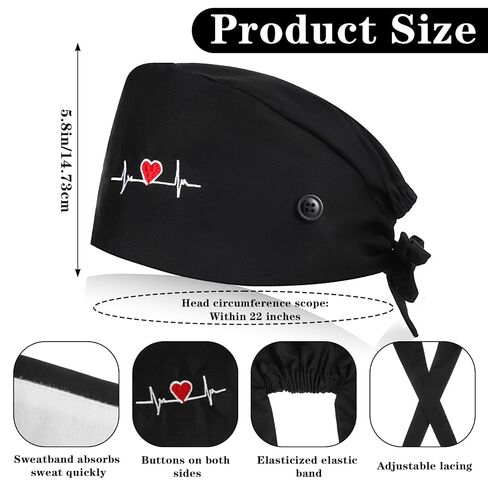 2 Pcs Working Caps Nurse Scrub Hats with Hair Ties Adjustable Scrub Cap with Button Sweatband Dentist Elastic Bandage Tie Hats for Women Men in Kuwait