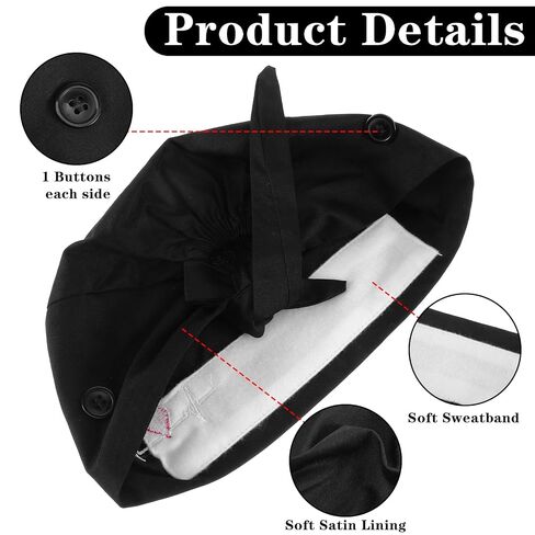 2 Pcs Working Caps Nurse Scrub Hats with Hair Ties Adjustable Scrub Cap with Button Sweatband Dentist Elastic Bandage Tie Hats for Women Men in Kuwait