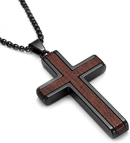 Cross Necklace 925 Sterling Silver Wood Cross Pendant Necklace Gold Plated Jesus Crucifix Religious Amulet Necklace Jewelry Gift for Men in Kuwait