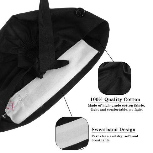 2 Pcs Working Caps Nurse Scrub Hats with Hair Ties Adjustable Scrub Cap with Button Sweatband Dentist Elastic Bandage Tie Hats for Women Men in Kuwait