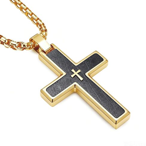 Cross Necklace 925 Sterling Silver Wood Cross Pendant Necklace Gold Plated Jesus Crucifix Religious Amulet Necklace Jewelry Gift for Men in Kuwait