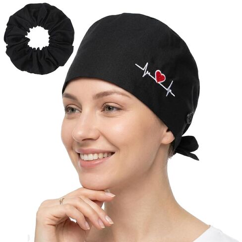 2 Pcs Working Caps Nurse Scrub Hats with Hair Ties Adjustable Scrub Cap with Button Sweatband Dentist Elastic Bandage Tie Hats for Women Men in Kuwait