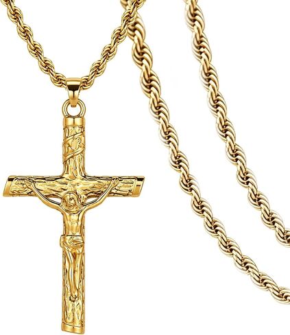 Cross Necklace 925 Sterling Silver Wood Cross Pendant Necklace Gold Plated Jesus Crucifix Religious Amulet Necklace Jewelry Gift for Men in Kuwait