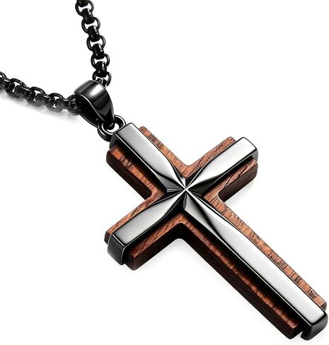 Cross Necklace 925 Sterling Silver Wood Cross Pendant Necklace Gold Plated Jesus Crucifix Religious Amulet Necklace Jewelry Gift for Men in Kuwait