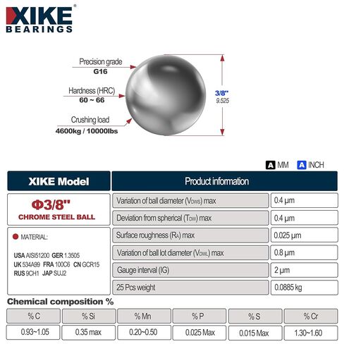 XIKE 25PCS 3/8"(0.375") Inch G16 Precision Chrome Steel Bearing Balls in Kuwait