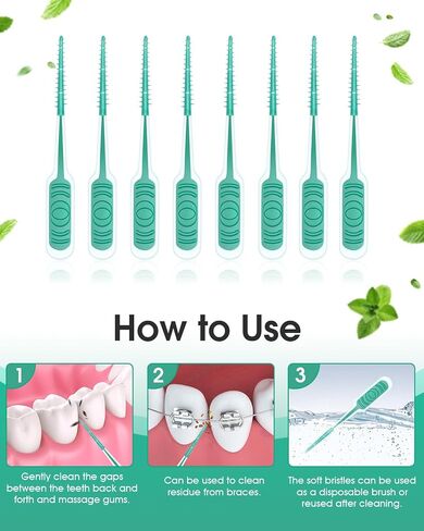Dental Floss Picks, 200 PCS Soft Silicone interdental Brush, Dental Picks for Teeth Cleaning, Braces Brush, Mint Flavor, Disposable Toothpicks, Suitable for Cleaning Teeth, Green in Kuwait