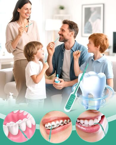 Dental Floss Picks, 200 PCS Soft Silicone interdental Brush, Dental Picks for Teeth Cleaning, Braces Brush, Mint Flavor, Disposable Toothpicks, Suitable for Cleaning Teeth, Green in Kuwait