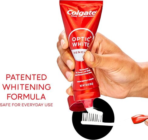 Colgate Optic White Renewal Teeth Whitening Toothpaste, Whitening Fluoride Toothpaste Pack, Made with Hydrogen Peroxide, Helps Remove Tea, Coffee, and Wine Stains, High Impact White, 2 Pack, 3.0 oz in Kuwait