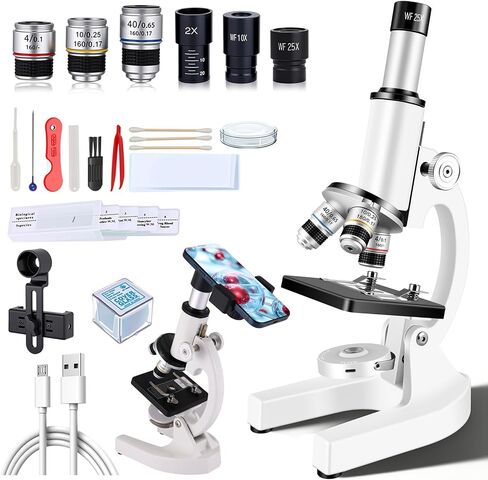 Compound Microscope for Adults & Kids - 40X-2000X High-Power Biological Microscope for Students, School Lab & Home Education, with Slides Set & Phone Adapter (White) in Kuwait