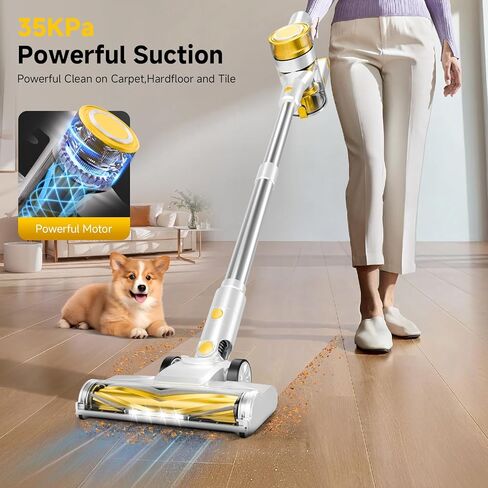 Cordless Vacuum Cleaner, 35Kpa Vacuum Cleaner for Home, 45Mins Stick Vacuum with LED Display, Anti-Tangle & Wall Mount Charging for Hard Floors, Carpet, Pet Hair in Saudi Arabia