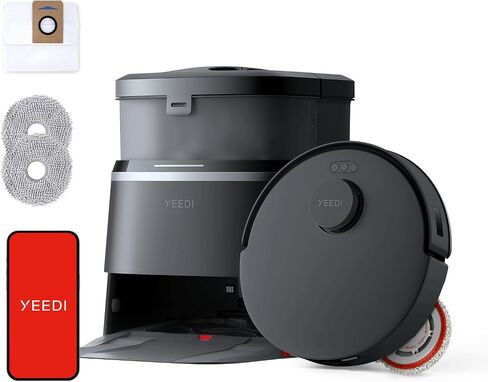 Yeedi M12 PRO Plus Robot Vacuum and Mop Combo, 11000Pa Powerful Suction, ZeroTangle Hair-Free Brush, Auto Mop Washing & Drying, Smart Obstacle Avoidance, Self-Emptying Dock, Ideal for Pet Homes in Kuwait