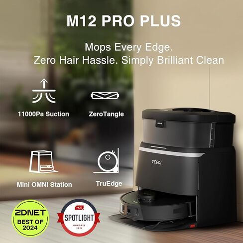 Yeedi M12 PRO Plus Robot Vacuum and Mop Combo, 11000Pa Powerful Suction, ZeroTangle Hair-Free Brush, Auto Mop Washing & Drying, Smart Obstacle Avoidance, Self-Emptying Dock, Ideal for Pet Homes in Kuwait