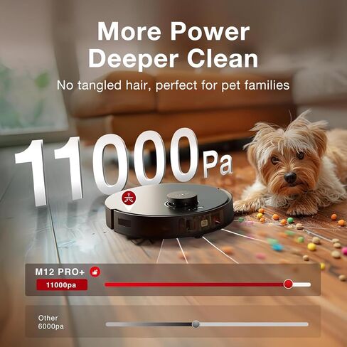 Yeedi M12 PRO Plus Robot Vacuum and Mop Combo, 11000Pa Powerful Suction, ZeroTangle Hair-Free Brush, Auto Mop Washing & Drying, Smart Obstacle Avoidance, Self-Emptying Dock, Ideal for Pet Homes in Kuwait