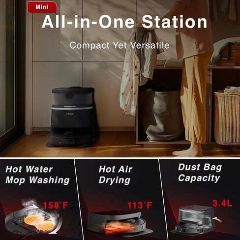 Yeedi M12 PRO Plus Robot Vacuum and Mop Combo, 11000Pa Powerful Suction, ZeroTangle Hair-Free Brush, Auto Mop Washing & Drying, Smart Obstacle Avoidance, Self-Emptying Dock, Ideal for Pet Homes in Kuwait