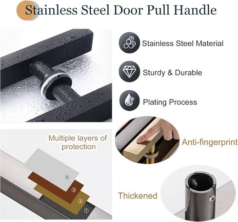Commercial 304 Stainless Steel Push Pull Door Handle - Matte Black, Gold, Silver - Barn & Sliding Door Pulls - 180cm (70.8") Glass Handle for Home & Office in Saudi Arabia