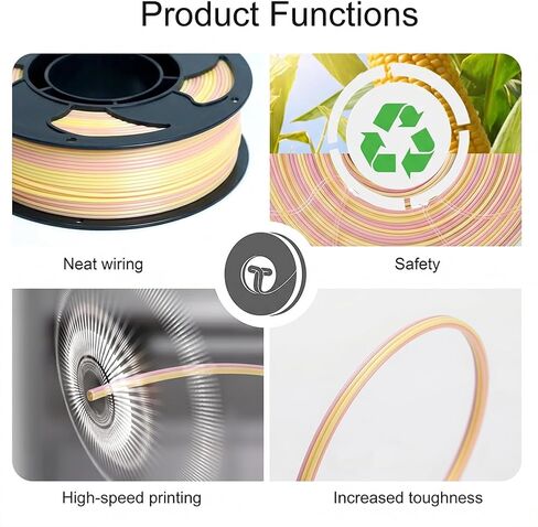 Silk Gradient Color PLA Filament, Silk PLA 3D Printer Filament 1.75mm Rainbow Rose, Shiny Silk Texture, Dimensional Accuracy +/- 0.02mm, 250g Spool in Kuwait