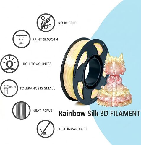 Silk Gradient Color PLA Filament, Silk PLA 3D Printer Filament 1.75mm Rainbow Rose, Shiny Silk Texture, Dimensional Accuracy +/- 0.02mm, 250g Spool in Kuwait