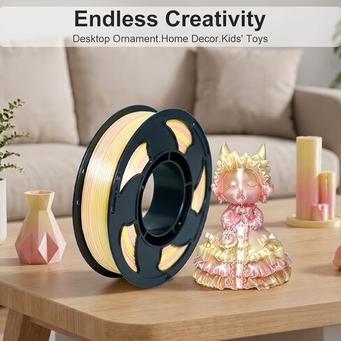 Silk Gradient Color PLA Filament, Silk PLA 3D Printer Filament 1.75mm Rainbow Rose, Shiny Silk Texture, Dimensional Accuracy +/- 0.02mm, 250g Spool in Kuwait