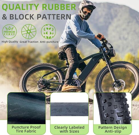 24x4.0 Inch Fat Tires for Ebike:Heavy Duty Puncture Proof Replacement Tire Compatible Wide Mountain Snow Off Road Bike in Kuwait
