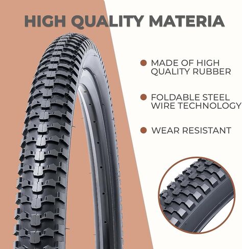 2 Pcs, 26x2.10 Bike Tires, Durable Folding 26 Inch 56-559 26 x 2.10 Mountain Bicycle Tires, Replacement Bike Tires for Mountain Cruiser Bicycle, Clincher in Kuwait