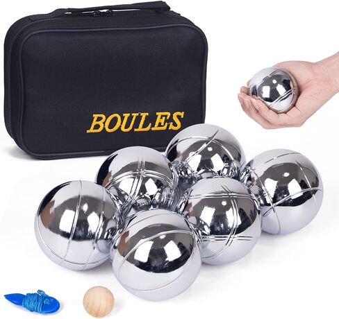 مجموعة ألعاب WodGod Petanque - 6 كرات من الفولاذ المقاوم للصدأ مع حقيبة حمل، كرة مستهدفة وسلسلة قياس، مجموعة ألعاب Petanque كلاسيكية للحديقة والشاطئ والفناء الخلفي - متعة كرة البوتشي العائلية في الهواء الطلق in Kuwait