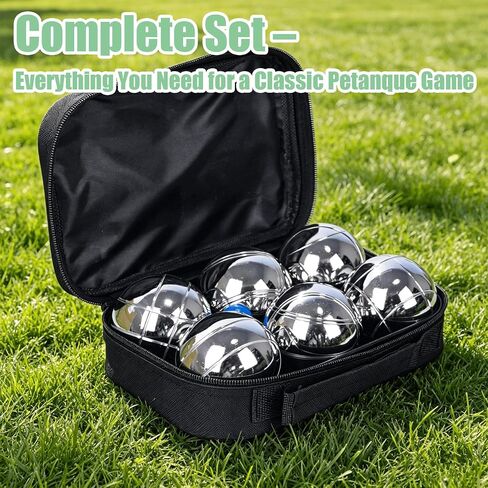 مجموعة ألعاب WodGod Petanque - 6 كرات من الفولاذ المقاوم للصدأ مع حقيبة حمل، كرة مستهدفة وسلسلة قياس، مجموعة ألعاب Petanque كلاسيكية للحديقة والشاطئ والفناء الخلفي - متعة كرة البوتشي العائلية في الهواء الطلق in Kuwait