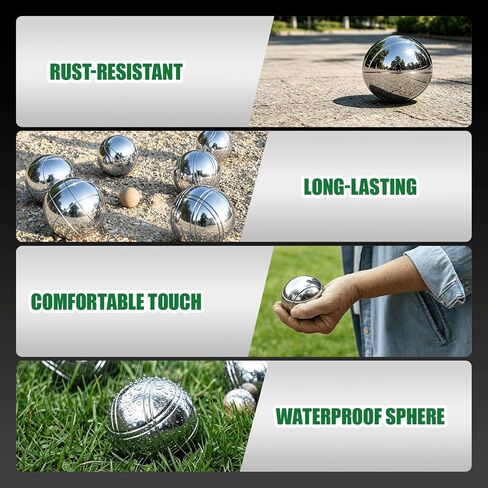 مجموعة ألعاب WodGod Petanque - 6 كرات من الفولاذ المقاوم للصدأ مع حقيبة حمل، كرة مستهدفة وسلسلة قياس، مجموعة ألعاب Petanque كلاسيكية للحديقة والشاطئ والفناء الخلفي - متعة كرة البوتشي العائلية في الهواء الطلق in Kuwait