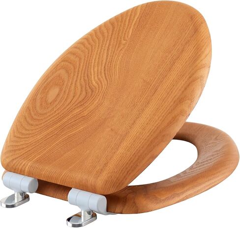 Wood Toilet Seat in Oak, Round, Soft Close, Magnetic Quick-Release for Easy Cleaning, Arch-Tite Never Loosens, Adjustable Fit in Kuwait