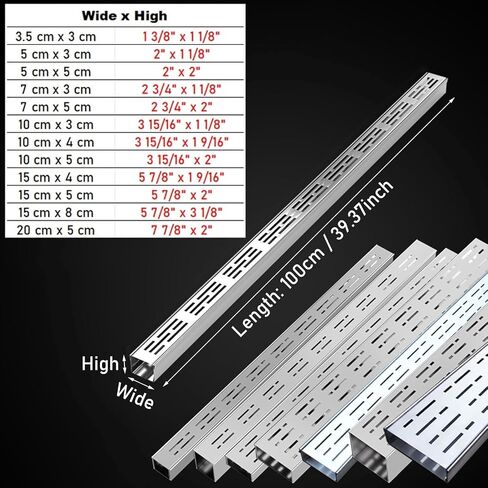 طقم شبكة تصريف من الفولاذ المقاوم للصدأ على شكل حرف D مقاس 100 سم (39.4 بوصة × 5.9 بوصة × 2 بوصة) للحديقة والمطبخ - حل متين لتصريف المياه، مضاد للصدأ، سهل التركيب، 100 × 15 × 5 سم / 39.4 × 5.9 × 2 بوصة in Kuwait