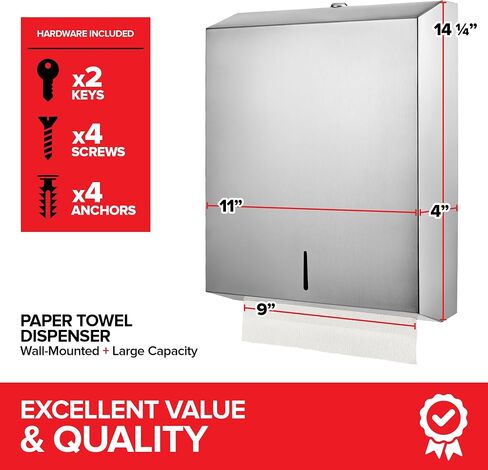 Wall Mount Paper Towel Dispenser, Large Capacity Stainless Steel Hand Towel Holder for Bathrooms and Kitchens, Commercial Dispenser Holds 400 Towels in Kuwait
