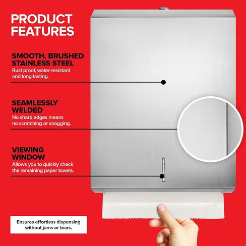 Wall Mount Paper Towel Dispenser, Large Capacity Stainless Steel Hand Towel Holder for Bathrooms and Kitchens, Commercial Dispenser Holds 400 Towels in Kuwait