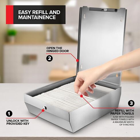 Wall Mount Paper Towel Dispenser, Large Capacity Stainless Steel Hand Towel Holder for Bathrooms and Kitchens, Commercial Dispenser Holds 400 Towels in Kuwait