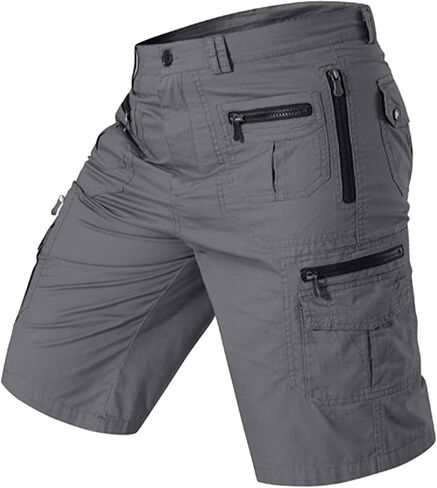EVIL WOLF Men's Tactical Cargo Shorts, Solid Color, Multi-Pocket with Zipper Closure, Casual Outdoor Work Short Pants in Kuwait