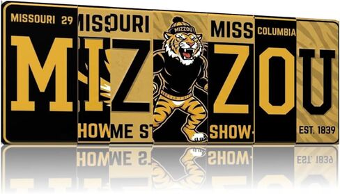 Missouri Tigers Miz Zou License Plate Sign - Metal Wall Art, 16x6 Inch Black Gold Aluminum, UV-Resistant, Ready to Hang - College Fan Cave, Dorm Room and Garage Decor in Kuwait