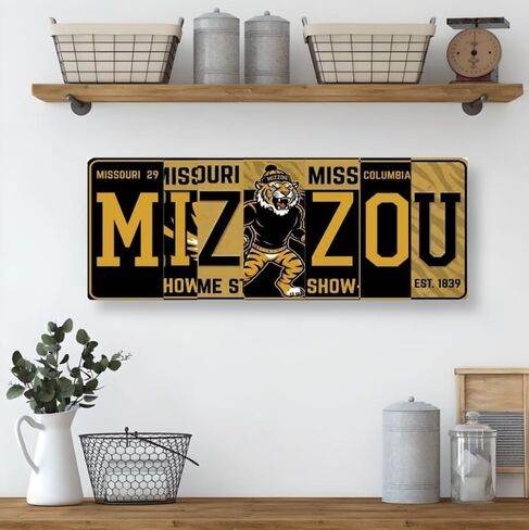Missouri Tigers Miz Zou License Plate Sign - Metal Wall Art, 16x6 Inch Black Gold Aluminum, UV-Resistant, Ready to Hang - College Fan Cave, Dorm Room and Garage Decor in Kuwait